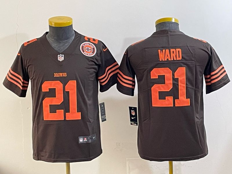 Youth 2025 Nike Cleveland Browns #21 Ward brown Retro Limited NFL Jersey style 03